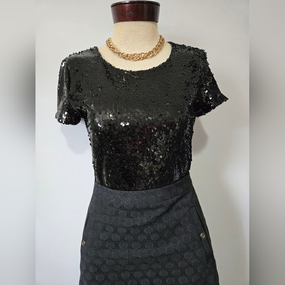 Dry Lake Black Sequin Short Sleeve Top. Size Small - Picture 7 of 12